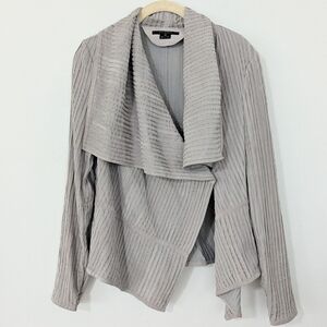 Scoop NYC Genuine Leather Moto Jacket Striped Mixed Media Gray Medium M